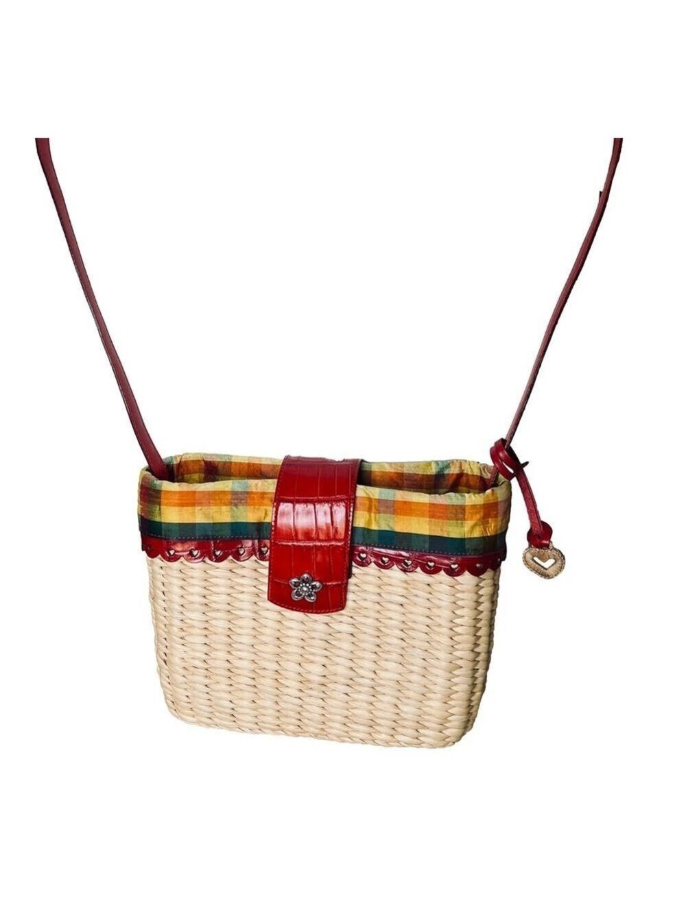 Brighton Straw Shoulder Bag Woven Basket Madras Plaid Picnic Coquette Girl Cute